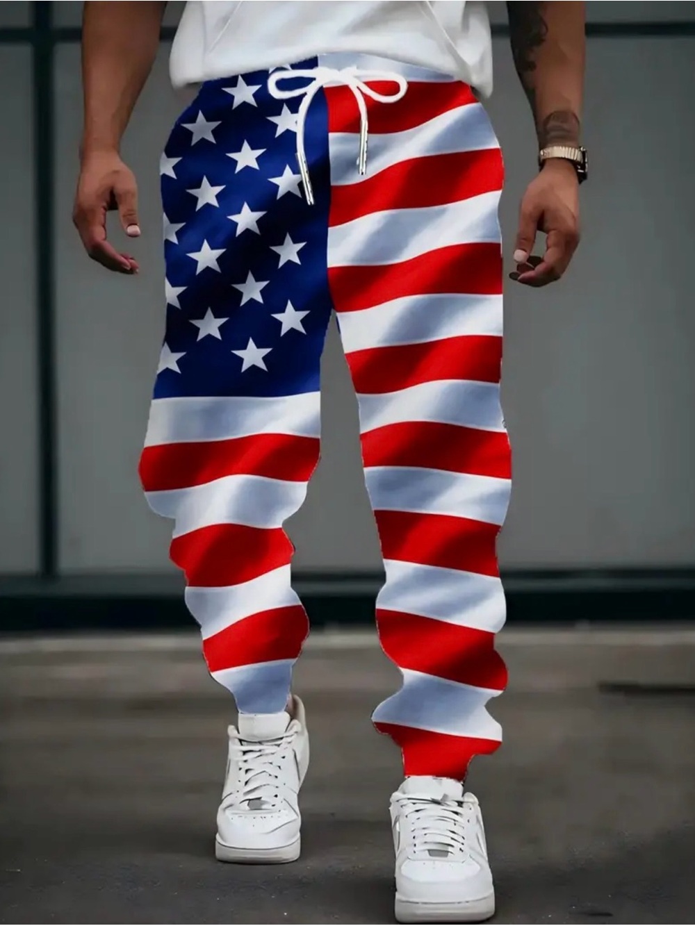 American Flag Print Men's Jogger Pants - Red, White & Blue